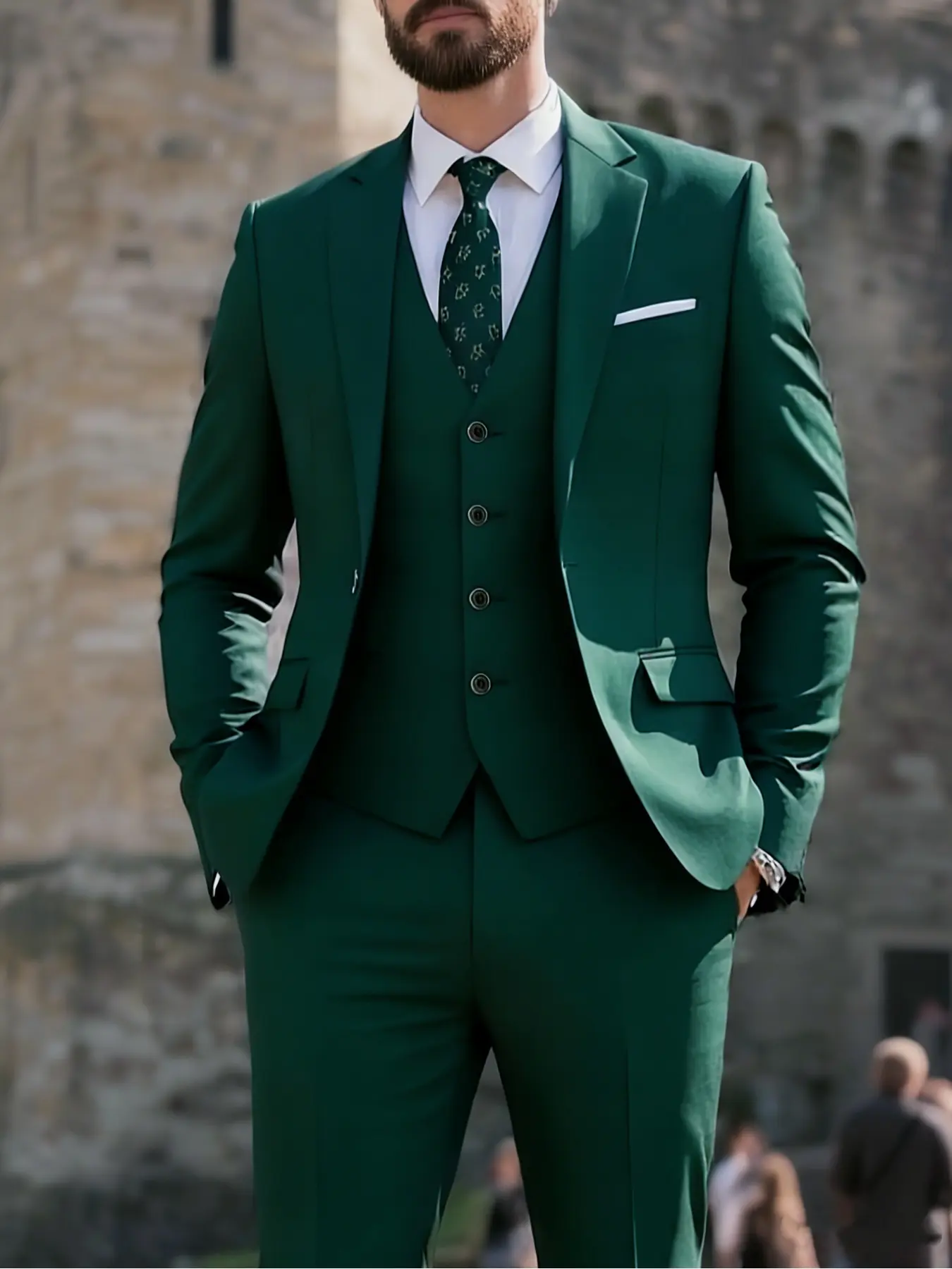 High-Performance Men's Suit Single Breasted Solid Slim Fit 3-Piece