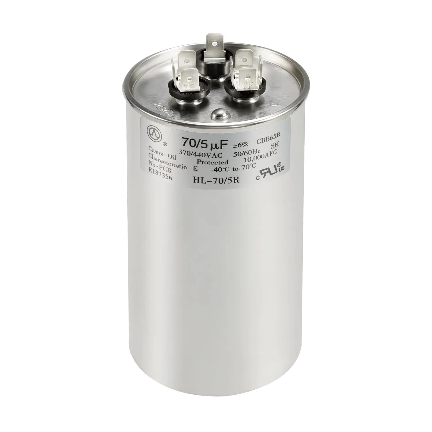 AC Capacitor 70+5 uF 70/5 MFD ±6% 370V/440VAC CBB65 Dual Run Circular Start Capacitor for Heat Pump Air Conditioner,Ten Years of Coverage