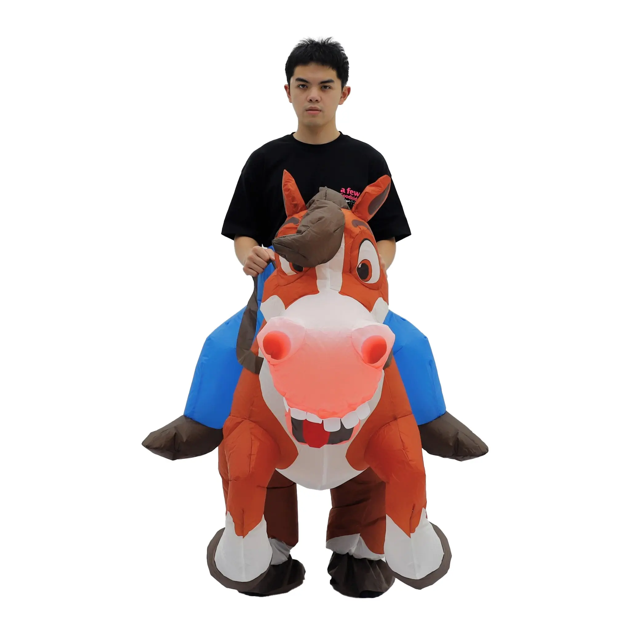 Adult Inflatable Horse Costume, Fun Cartoon Riding Figure with Blue Saddle, Halloween Dress-Up, Kids Birthday Surprise, Festive Party Cosplay