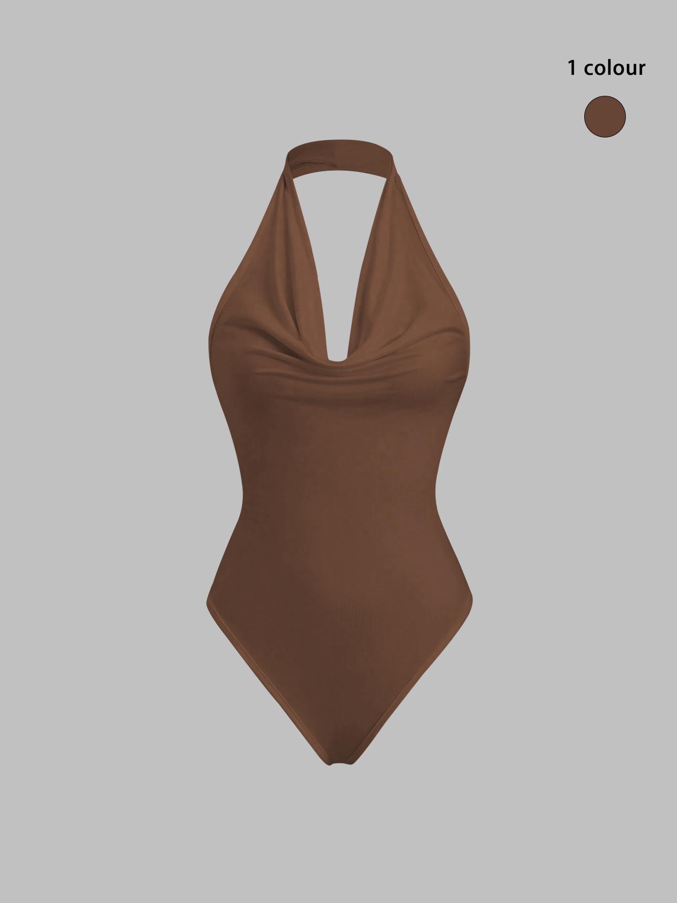 Women's Solid Color Halter Neck Bodysuit, Backless Tank Bodysuit, Casual Sleeveless Bodysuit for Daily Wear, Ladies Clothes for All Seasons, Womenswear