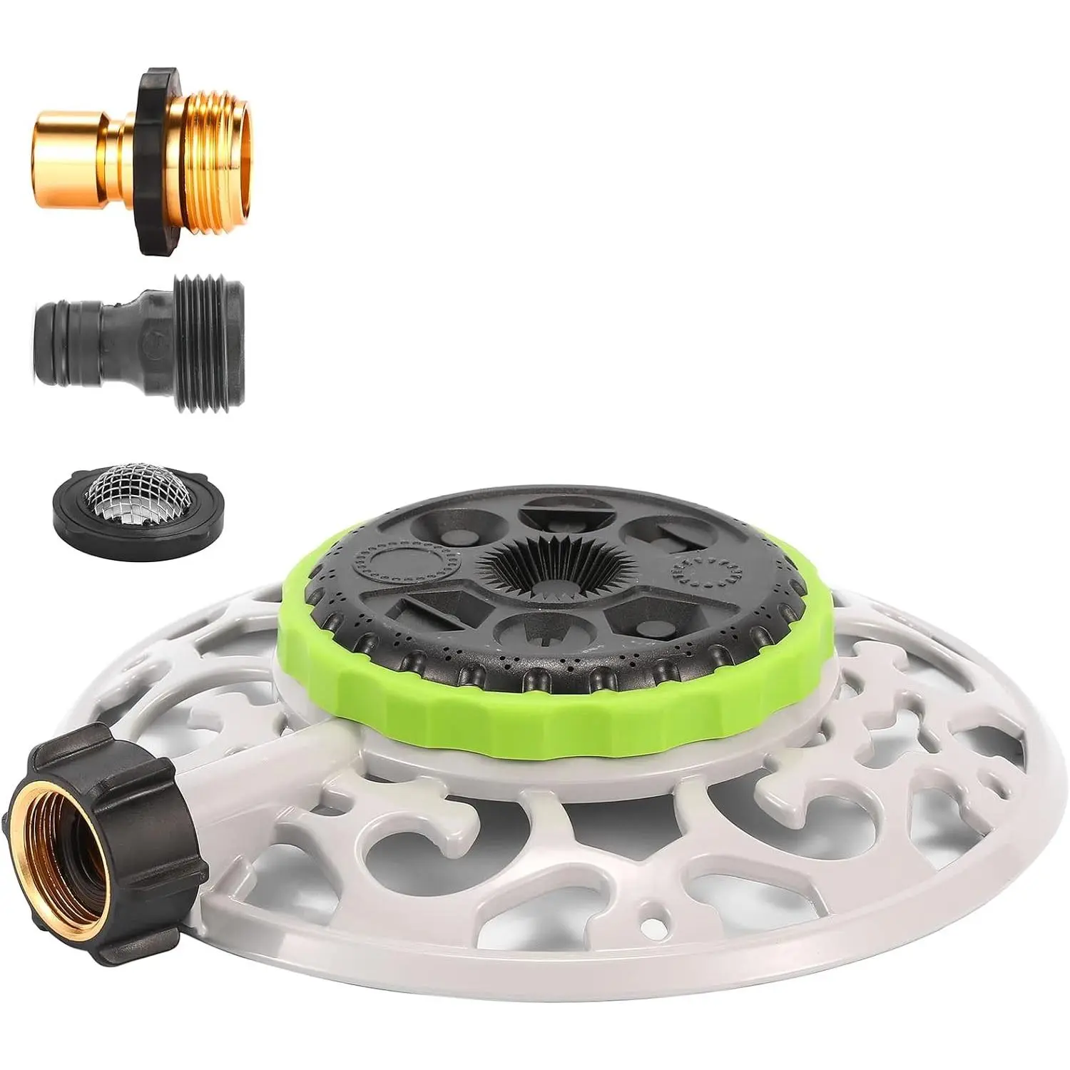 Turret Pattern Sprinkler, 8-Pattern Stationary Water Sprinkler on Metal Decorative Base for Watering Small and Large Yards, Lawns, Garden or Odd Shaped Areas