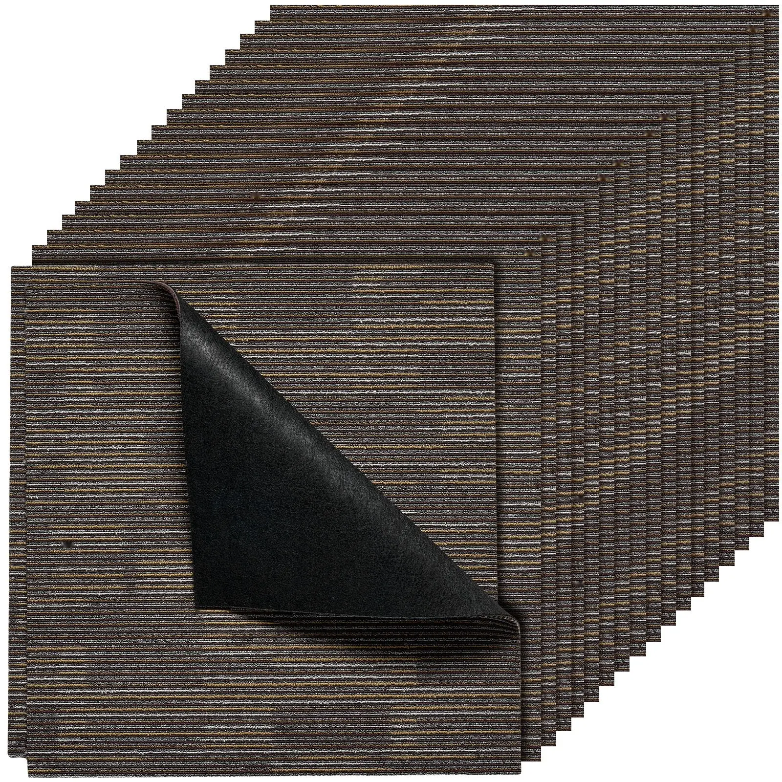 Interlocking Carpet Tiles 24x24 Inch Reusable 24 Pack Modular Rug System Soft Padded Gray and Brown For Living Room, Office, Hallway, Easy Install, Durable, Non Slip Cleanable Noise Reducing Floor Mat Tiles