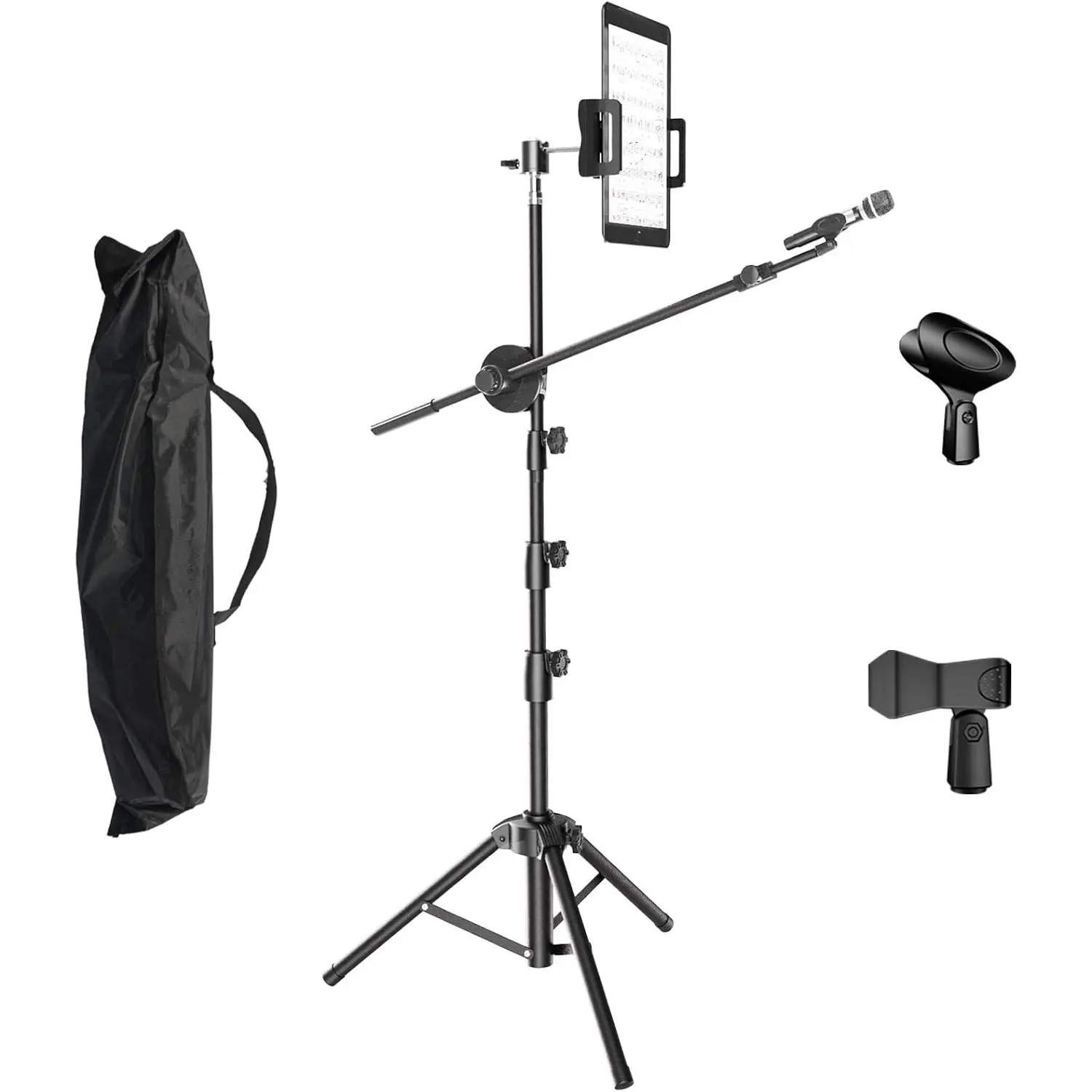 Microphone Stand Floor Boom Mic Stand with 360? Ball  Tablet Holder, Two Mic Clips for Singing, Portable Mic stands Adjust Hight From 17" to 83" for Studio, Stage, Karaoke, DJ,