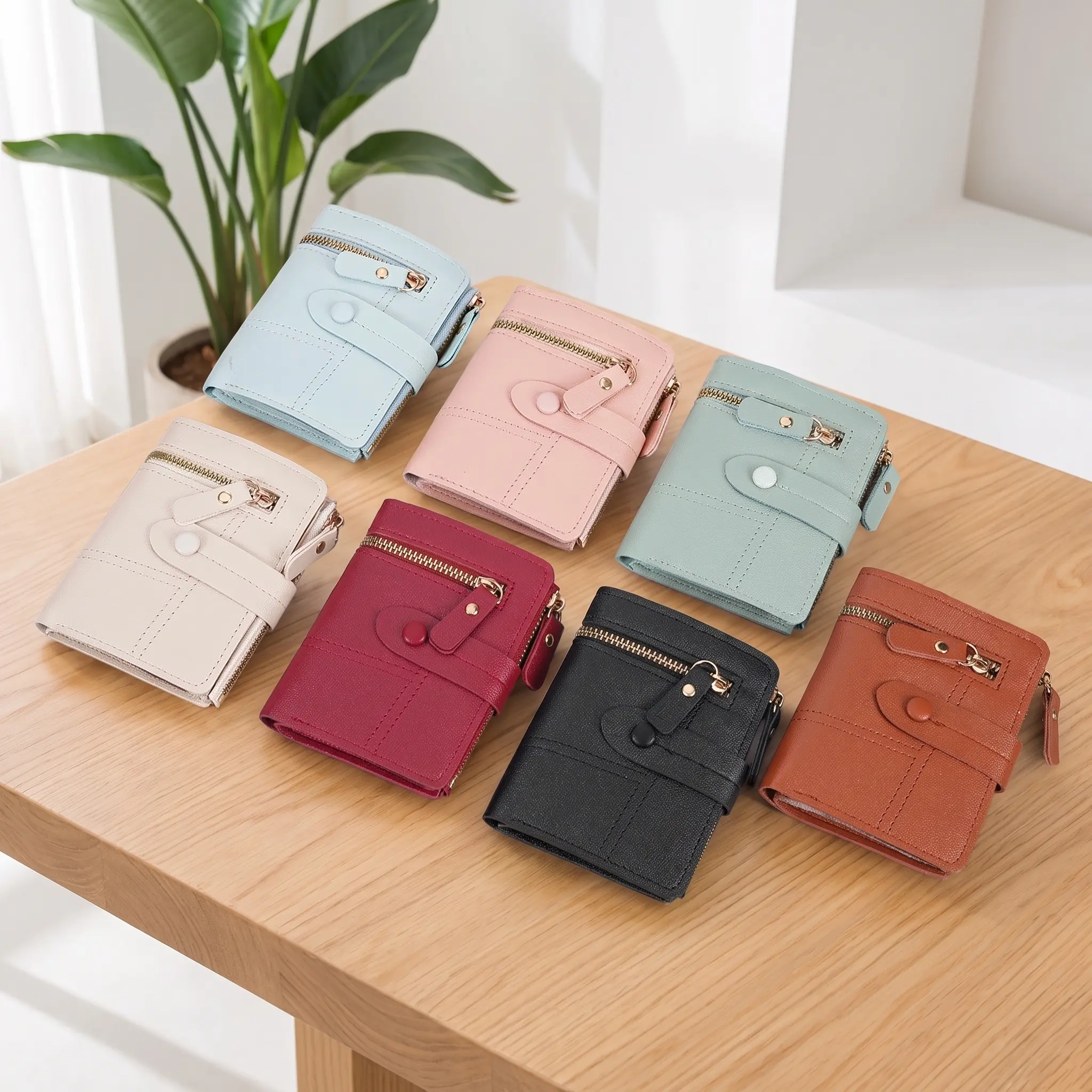 Slim Solid Color Wallet For Women Daily Carry Thin Card Holder Short Purse Lightweight Minimalist RFID Friendly Cozy Soft Touch Blue Off White Wine Red Pink Black Green Brown Fall 2024 Everyday Essential