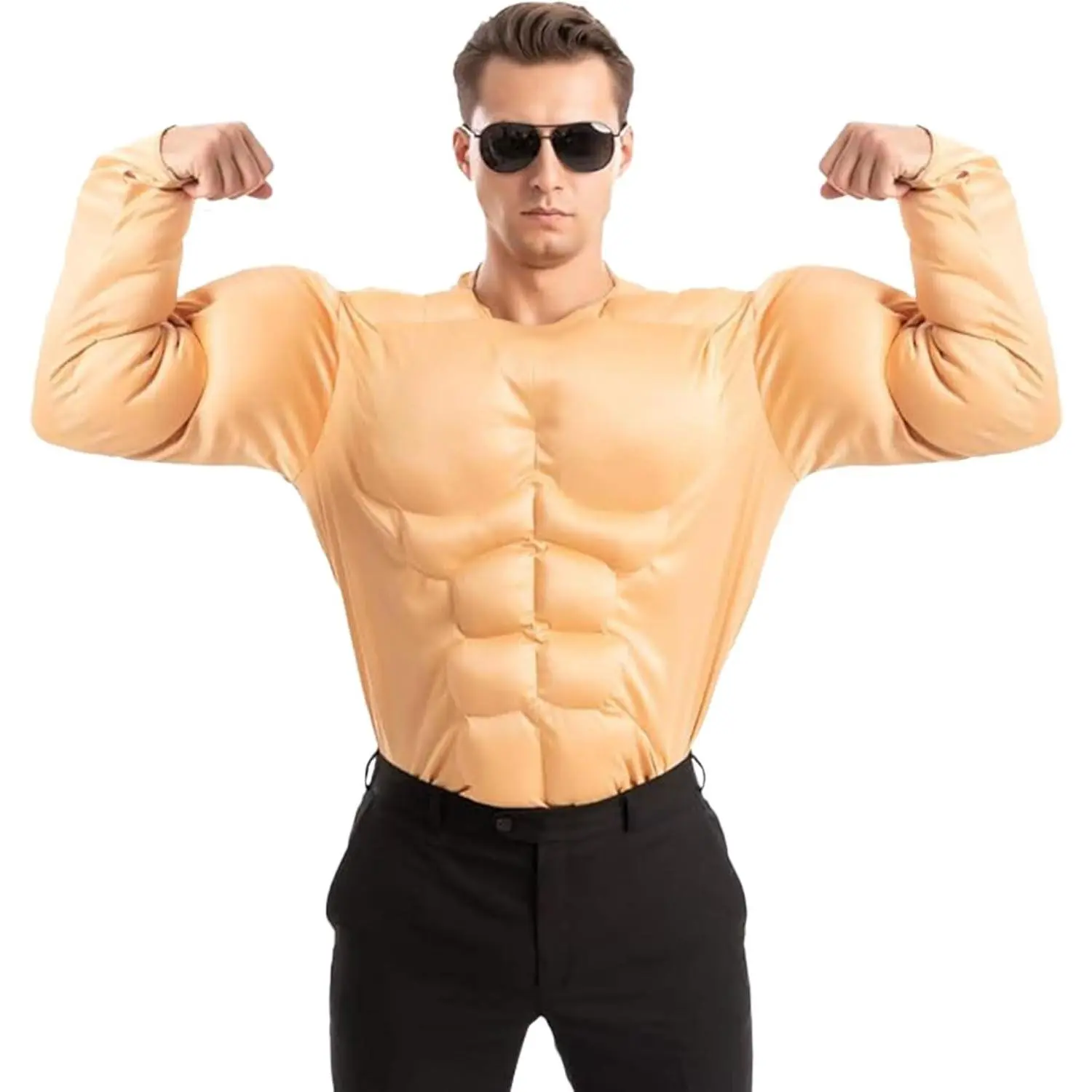 Men's Halloween Muscle Suit Costume, Funny Bodybuilder Muscle Shirt Adult Roleplay Outfit(Gift)