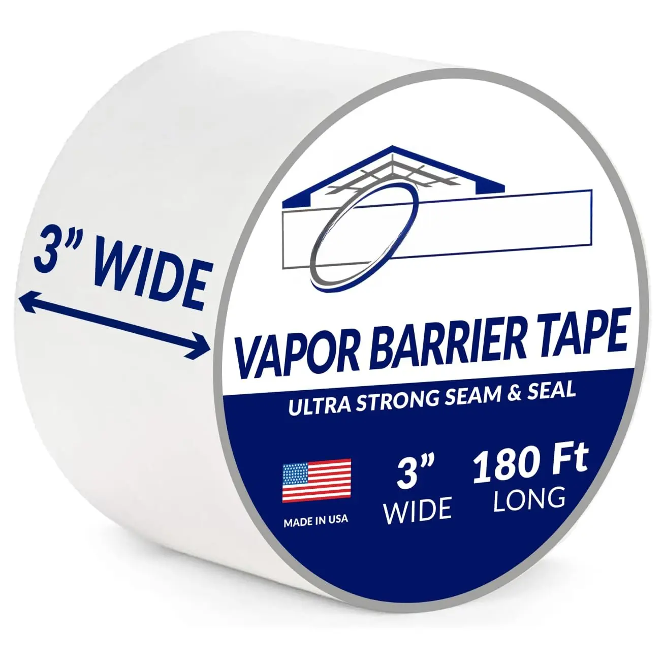 ㅤ 3" Wide x 180' Long White Vapor Barrier Seam Tape - 1 Roll, Waterproofing &  for Crawlspaces,  Repairs, Underlayment Seams, Metal Building  Seams
