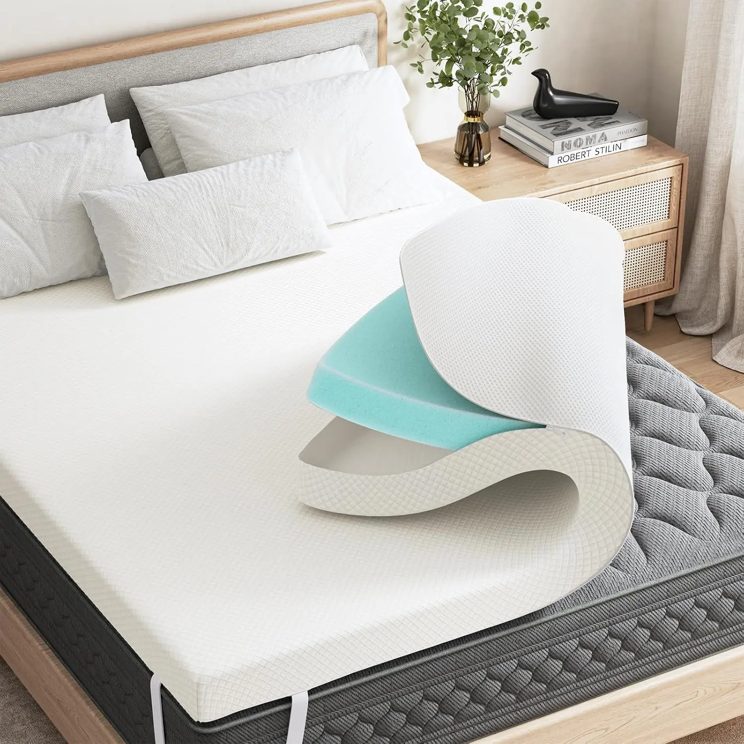 Memory Foam Mattress Queen with Removable Soft Cover, 2 Inch Thick Gel Infused Cooling Pad for Queen Size Bed, Sleeper Sofa, RV, Camper, CertiPUR US Certified, Ventilated