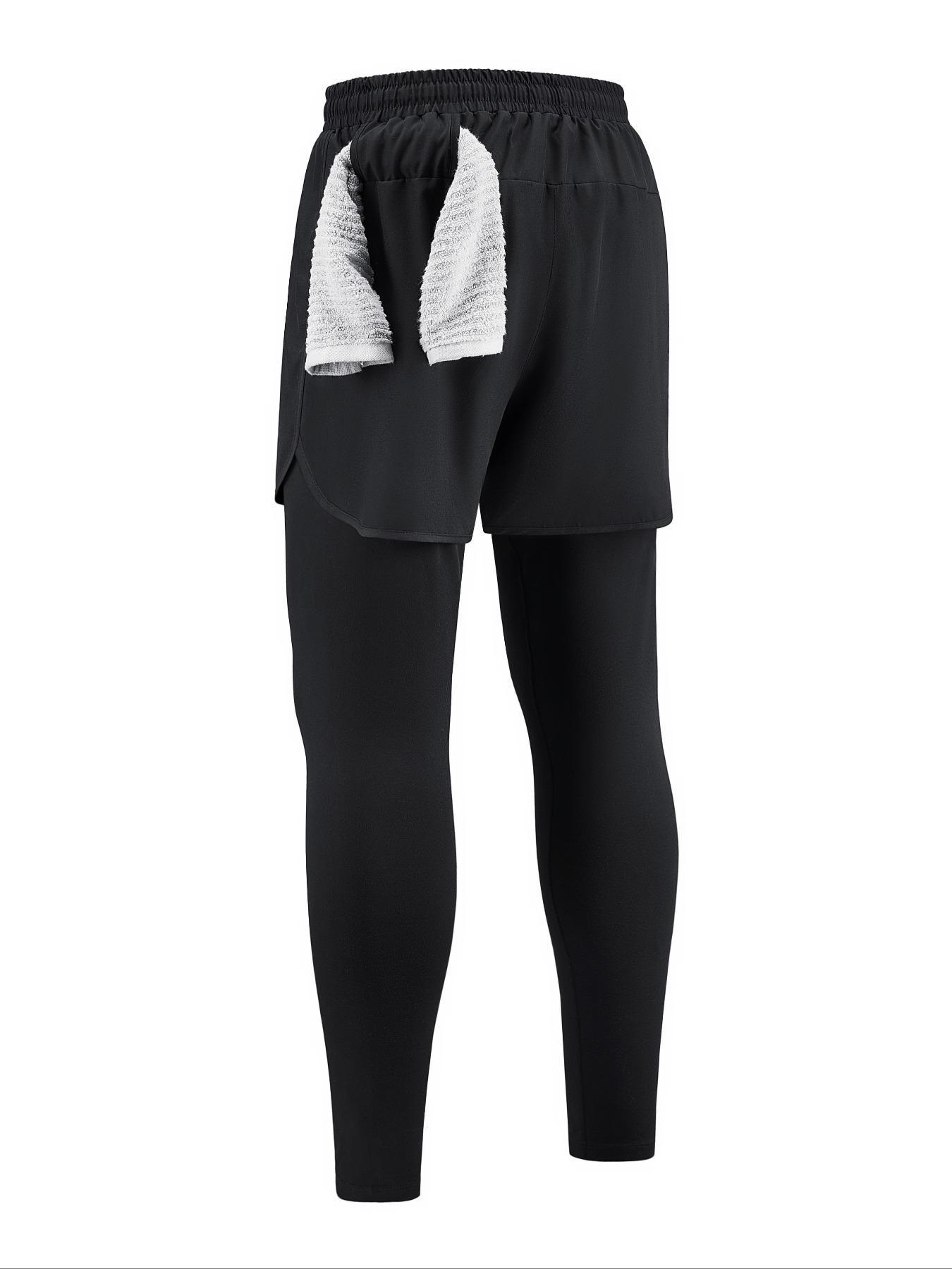 Men's 2-In-1 Quick Dry Breathable Elastic Running Pants with Elastic Waistband, Built-In Phone Pocket & Towel Loop, Breathable Comfort Quick-Dry Fabric for All Seasons,Perfect for Outdoor Running and Gym Workouts Outdoor Activities Trousers