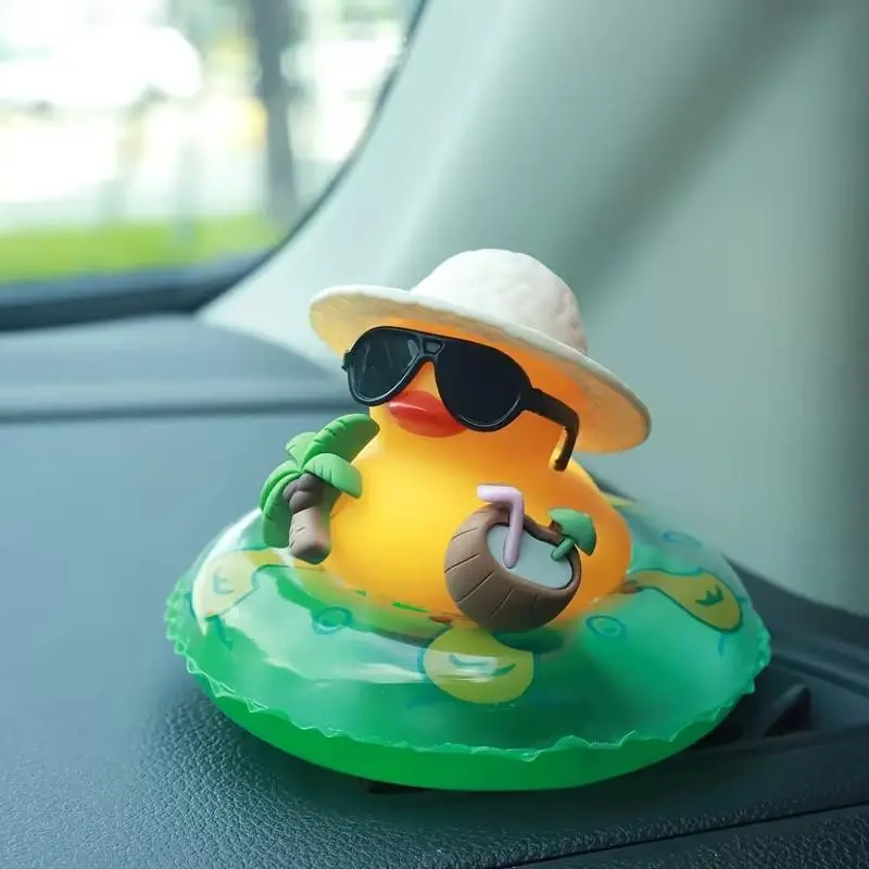 Summer Duck Car Decoration, Tropical Beach Dashboard Statue with Coconut and Buoy Ring, Non-Slip Car Accessory, Fun Gift for Friends, Car Dashboard Decorations