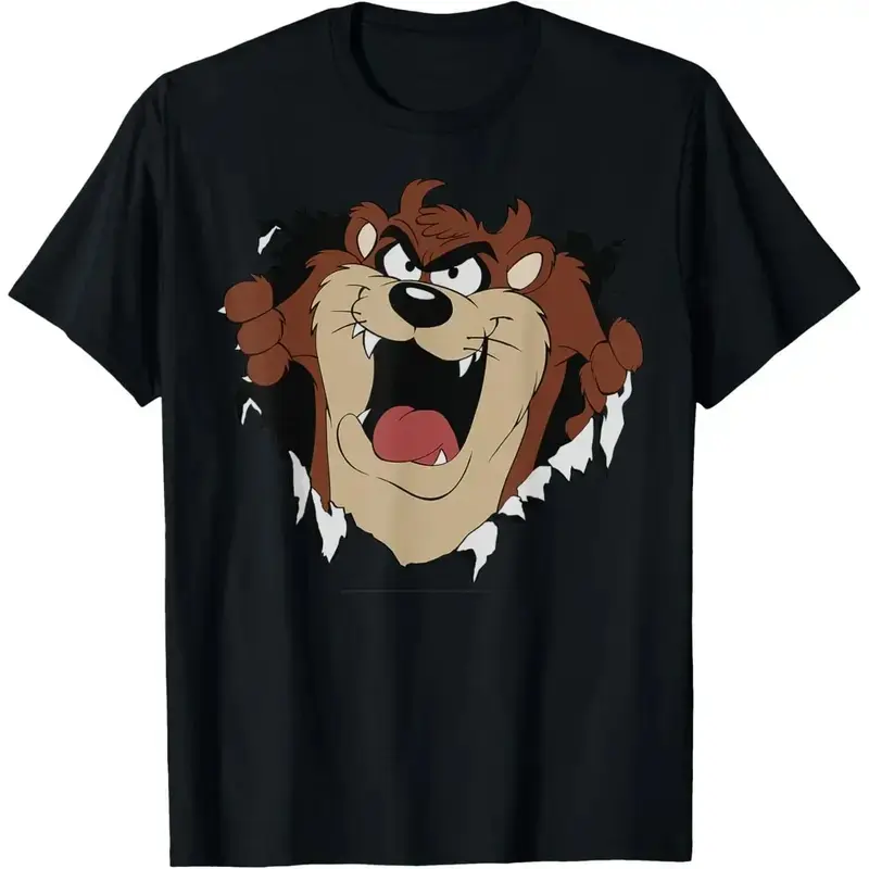 Men's Retro Looney Tunes Taz Graphic Cotton Round Neck Short-Sleeve T-Shirt - Menswear Streetwear Sports Top, Loose Casual Fit, All-Season Wear