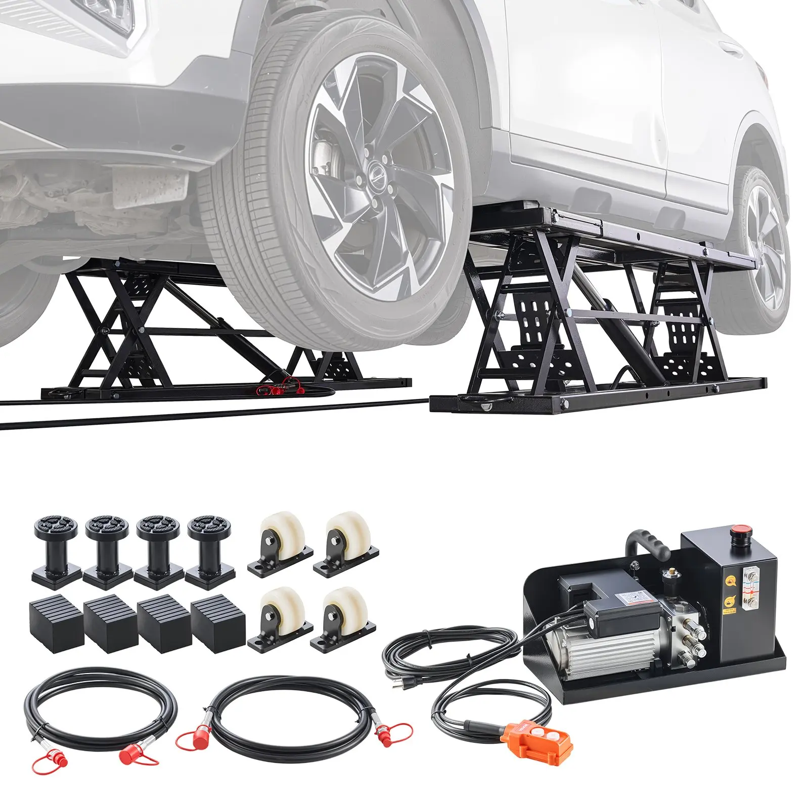 VEVOR Portable Car Lift, 9000 lbs Capacity, Heavy Duty Steel Truck Lift with 28" Max Height, 120V Power Unit, Wheels, 4 Rubber Pads 4 Lifting Columns for Cars, SUVs, Trucks, Home Garage or Shop Use, Car Accessories, Car Tools