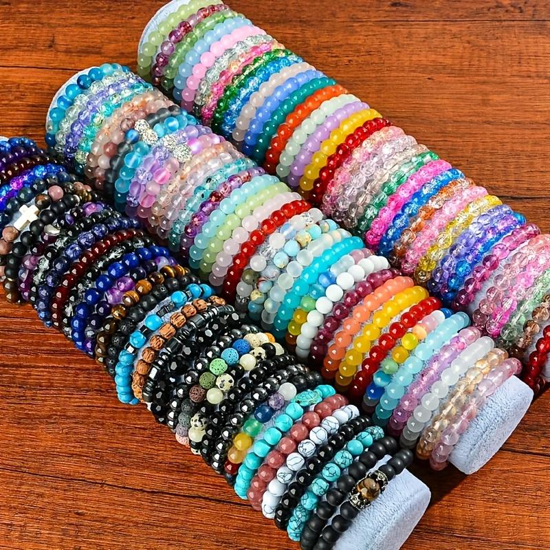 12Pcs Boho-Chic Handcrafted Bead Bracelet Set - Colorful Crackled Glass Beads, Ideal For Casual Attire & Vacation - Perfect Gift For Women, Friends & Family Random