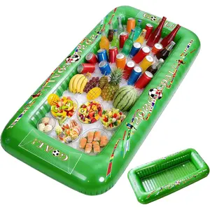 53" L x 25" W Dual-Functioning Soccer Party Inflatable Serving Bar - Floating Pool Cooler, Buffet Tray for Drinks & Food, Portable Bottom Drain Plug Accessory for Pool Parties, Birthday Decorations