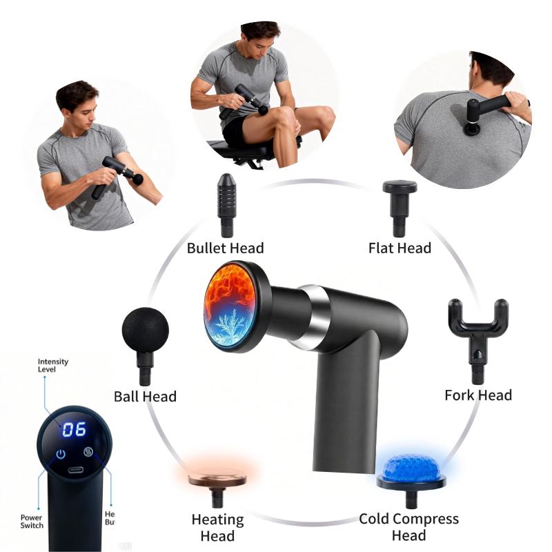 Massage Gun with Heat Deep Tissue Body Massager for Pain Relief,Muscle Percussion Massage Gun, Birthday Gifts for Men Women Dad him Handheld Message Gun with 6Heads&Silent