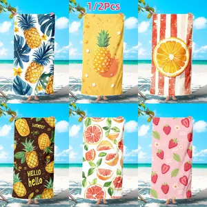 1/2Pcs Pineapple Monstera Leaf Beach Towel, Tropical Yellow Fruit Plumeria Flower Quick Dry Towel, For Outdoor Camping Beach and Seaside Swimming Pool Quick-Drying Bath Towel & Beach Towel
