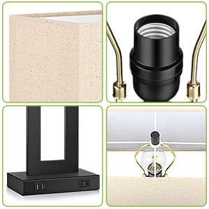 2Pc Touch Control Table Lamp with 2 USB Ports, 3-Way Dimmable Modern Nightstand Lamp Sets Bedside Touch Desk Lamp with Fabric Cream Shade For Bedroom Table Living Room Reading, Included Bulbs