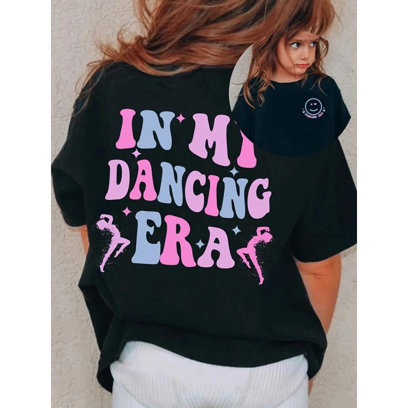 Kids "In My Dancing Era" Short Sleeve T-Shirt, Toddler Girls Dance Lover Graphic Tee with Smiley Front Print Kids "In My Dancing Era" Short Sleeve T-Shirt, Toddler Girls Dance Lover Graphic Tee with Smiley Front Print