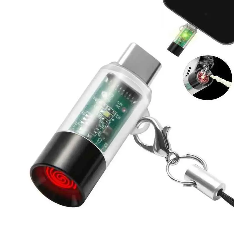 Portable Small Size USB-C Powered Flameless Electric Lighter - Waterproof, Windproof, Gas-Free, No Built-In Battery for Outdoor Boating Water Sports (Connects to Mobile Phone Charging Port)