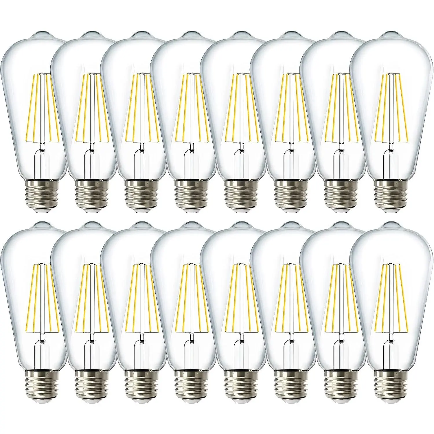 16 Pack Edison Bulbs LED ST64, Clear Vintage Filament Waterproof Bulb, 800 LM, 8W (60W Equivalent), ST19, 6000K Daylight Deluxe, E26 Medium Base, Decorative Dimmable UL