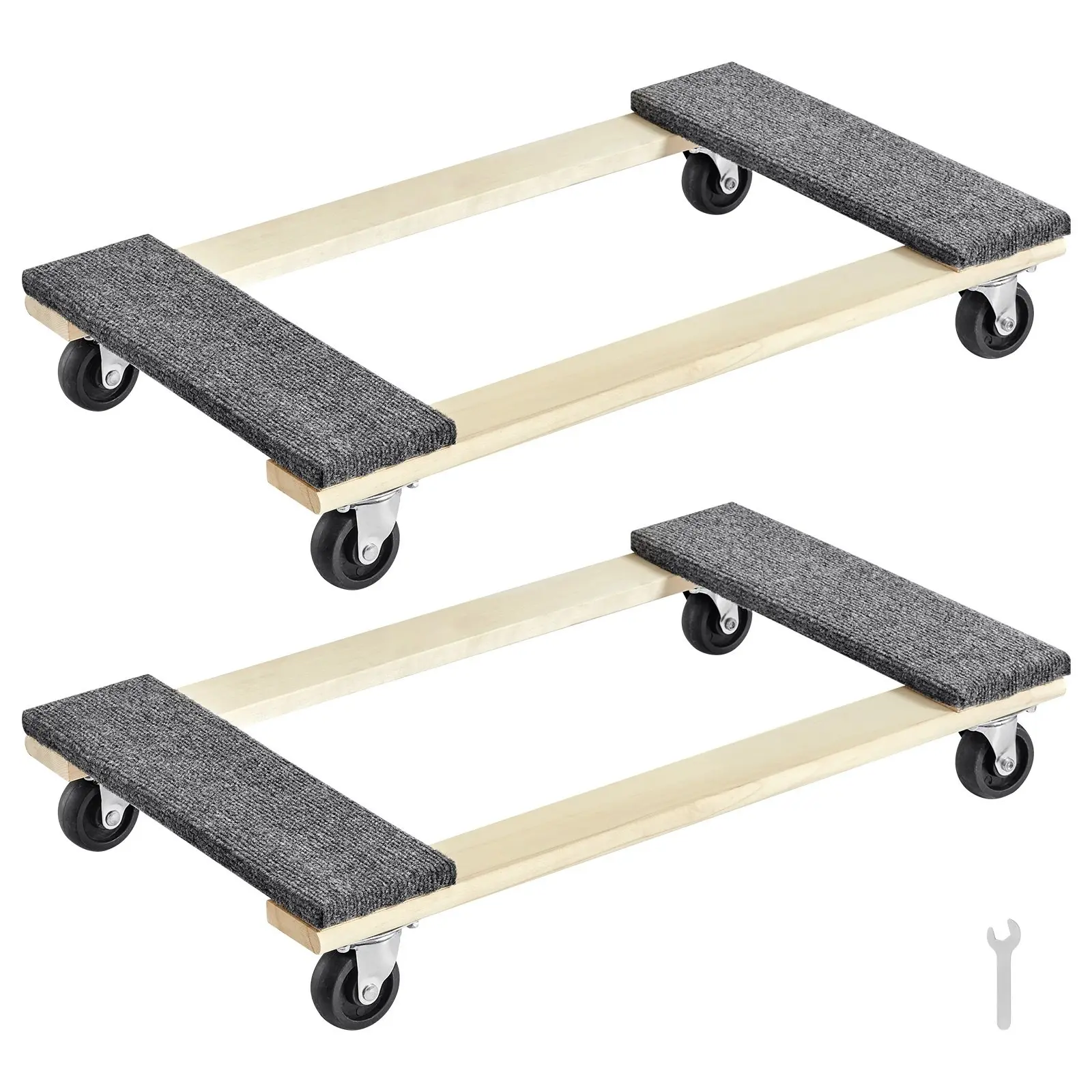 Furniture Dolly, 1000 Lbs Load Capacity Per Dolly, 2 Pack, 18 x 30 Inch, 8 x 3 Inch PP Swivel Casters, Heavy Duty Hardwood Mover's Dolly, Moving Cart With Wheels For Heavy Furniture, Durable Moving Equipment