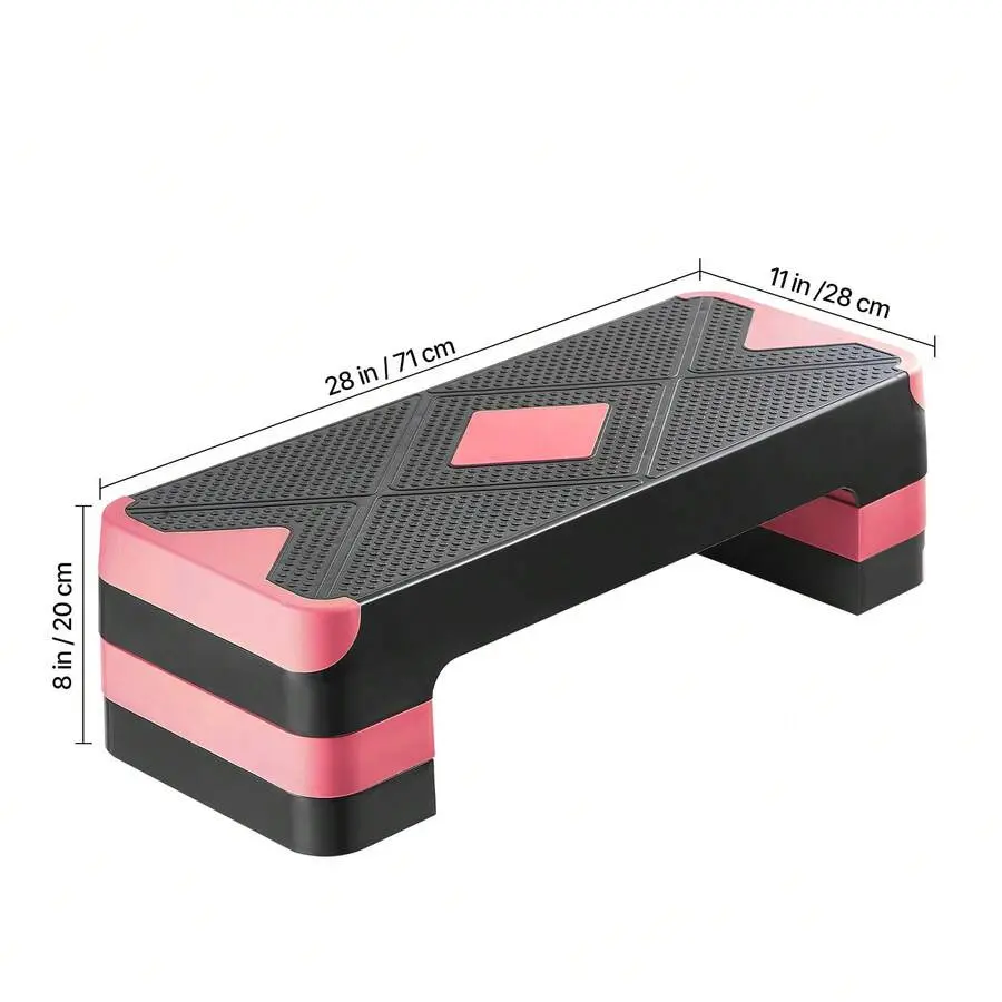 Red adjustable fitness pedal, 28inch non-slip aerobic pedal, equipped with 4 support stands, multi-level height fitness equipment, suitable for home aerobic exercise
