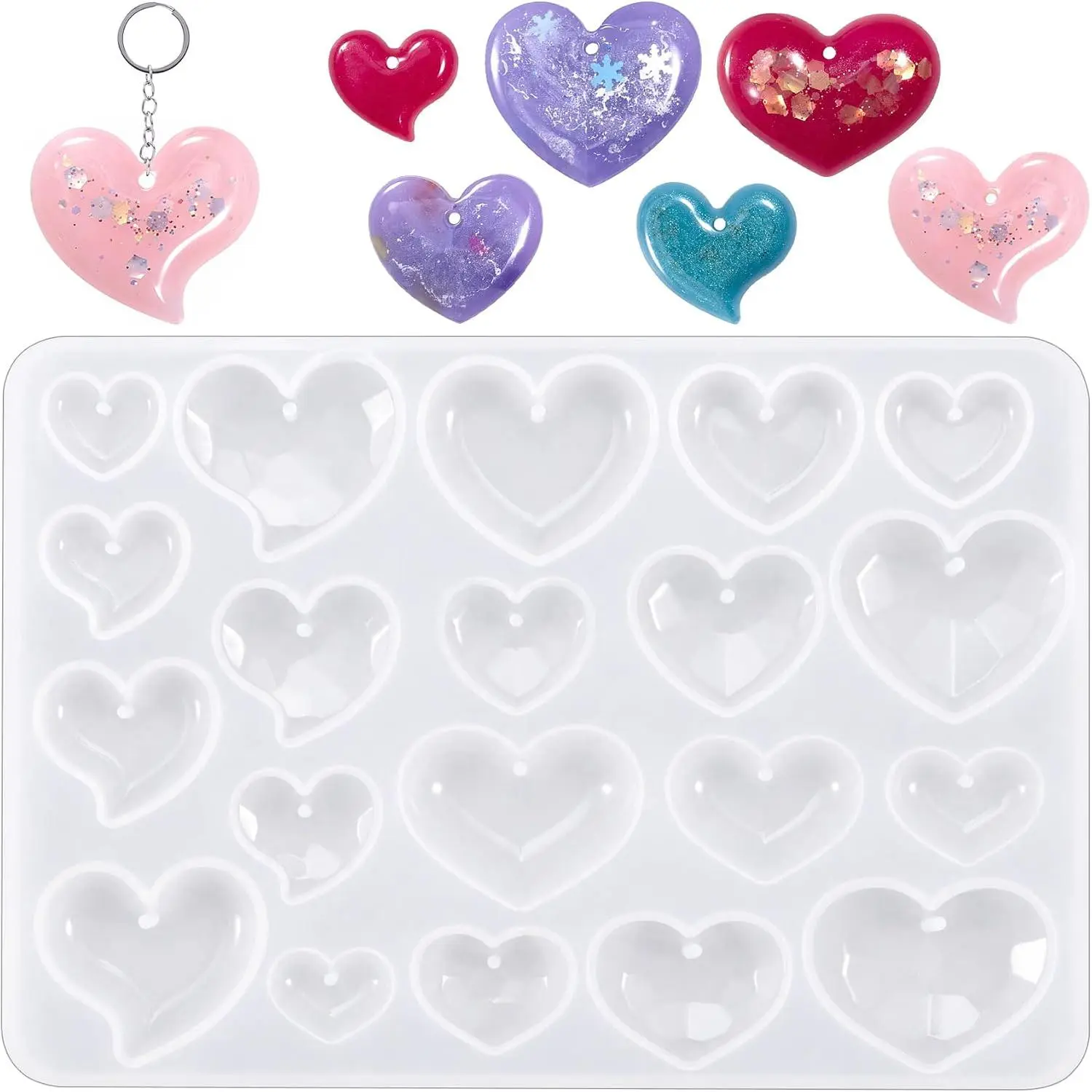 Heart  Molds, Earring  Mold with Holes | Heart-Shaped Casting  Mold for DIY Pendant Necklace  Charms Crafts