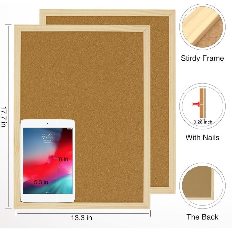 2 count Cork Board, 17.7''x13.3'' Bulletin Board, Wooden Framed Corkboards for Wall, Small Cork Board, Vision Board Supplies, Prayer Board, Picture Board for Photos, Office, Home Decor, School