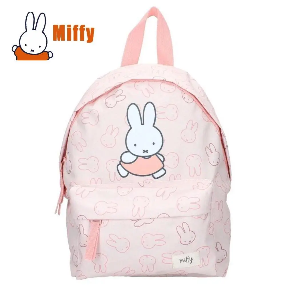 Kawaii Miffy Backpack Cute Cartoon Print Pastel Pink Cream Striped Design Lightweight Durable School Travel Daily Use Girl Gift