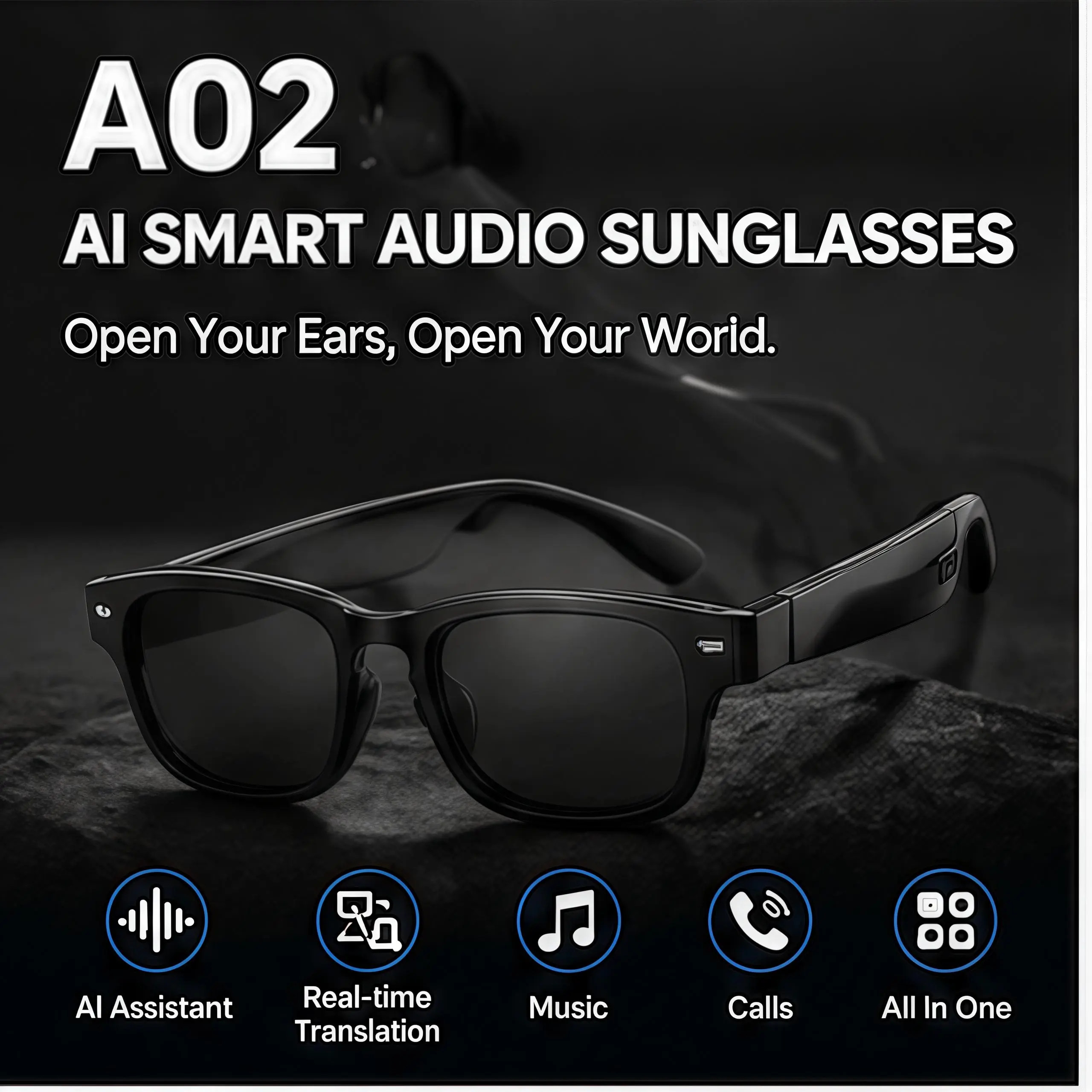 Wearable Bluetooth Wireless Metal Frame AI Interpretation Smart Glasses, 160-Language ChatGPT Translator, HD Voice Calls, HIFI Music, Microphone, Speaker, Android-Compatible, Color-Changing Lens, Ideal for Riding, Gift for Men/Women outdoor sport headset,