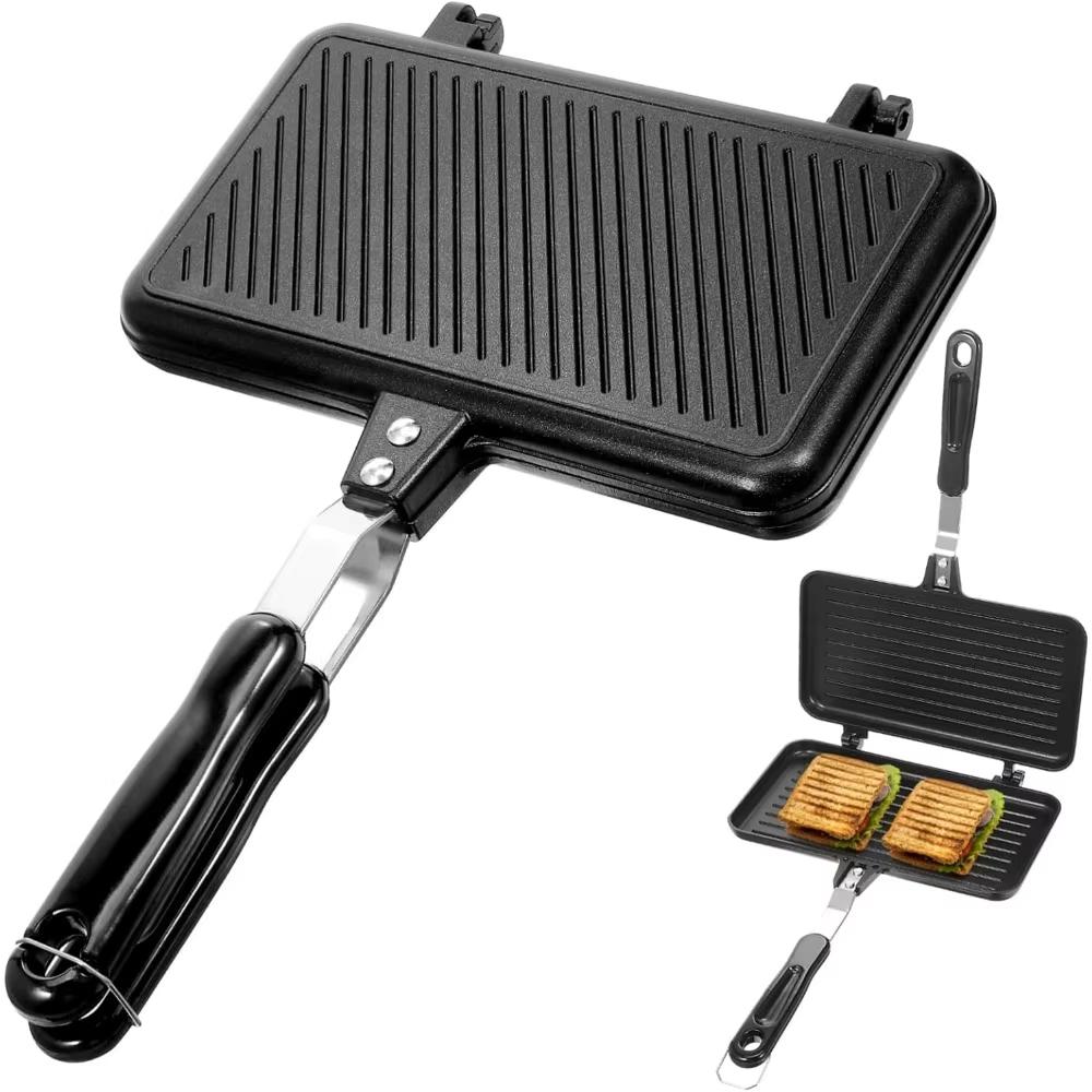 Non-stick Sandwich Press, Sandwich Toaster, 1 Count Double-sided Heat-resistant Handle Sandwich Baking Pan, Kitchen Appliances, Multi-functional Breakfast Pan for Home & Outdoor, Sandwich Maker