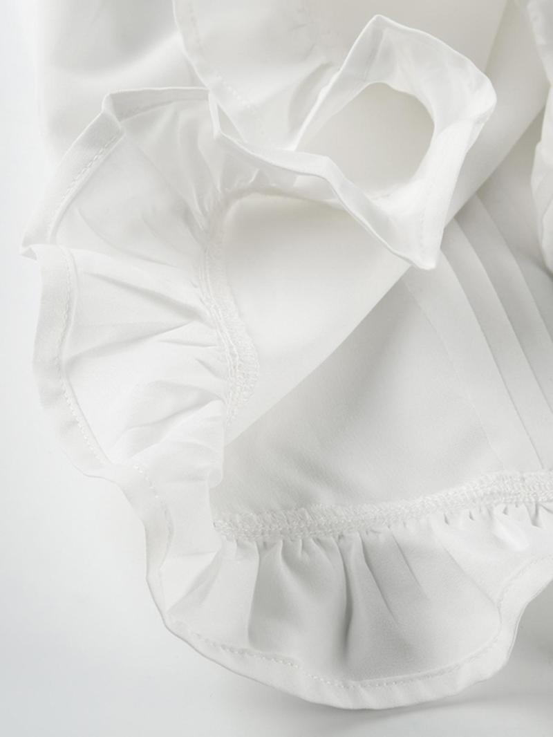 Women's Plain Lace Trim Tie Front Blouse, Casual Puff Sleeve Top for Summer, Women's Clothing for Daily Wear