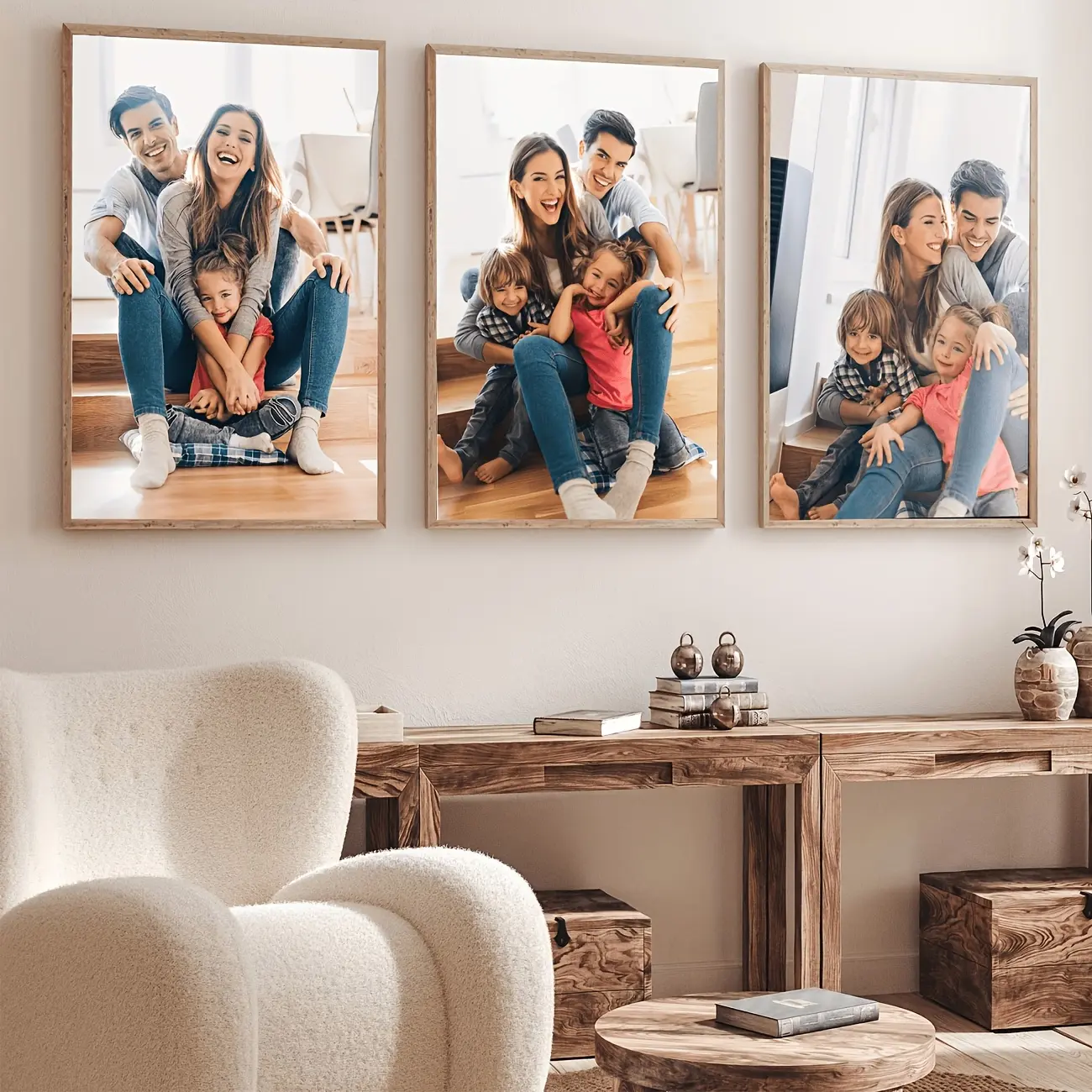Personalized Family Photo Canvas Triptych - Custom 3-Panel Framed Gallery Wall Art, Wooden Frame Artwork From Your Picture, Premium Home Decor Prints For Dad & Mum, Living Room Decor Wall Christmas Gift, Pre-Order Via Chat For Photo Preview & Check