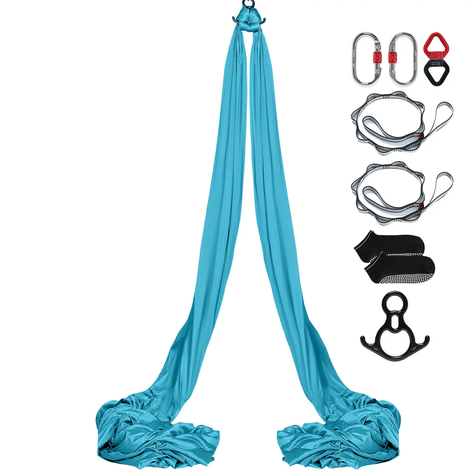 Aerial Silk & Yoga Swing, 11 Yards, Aerial Yoga Hammock Kit with 100gsm Nylon Fabric, Full Rigging Hardware & Easy Set-up Guide, Antigravity Flying for All Levels Fitness Bodybuilding, Blue