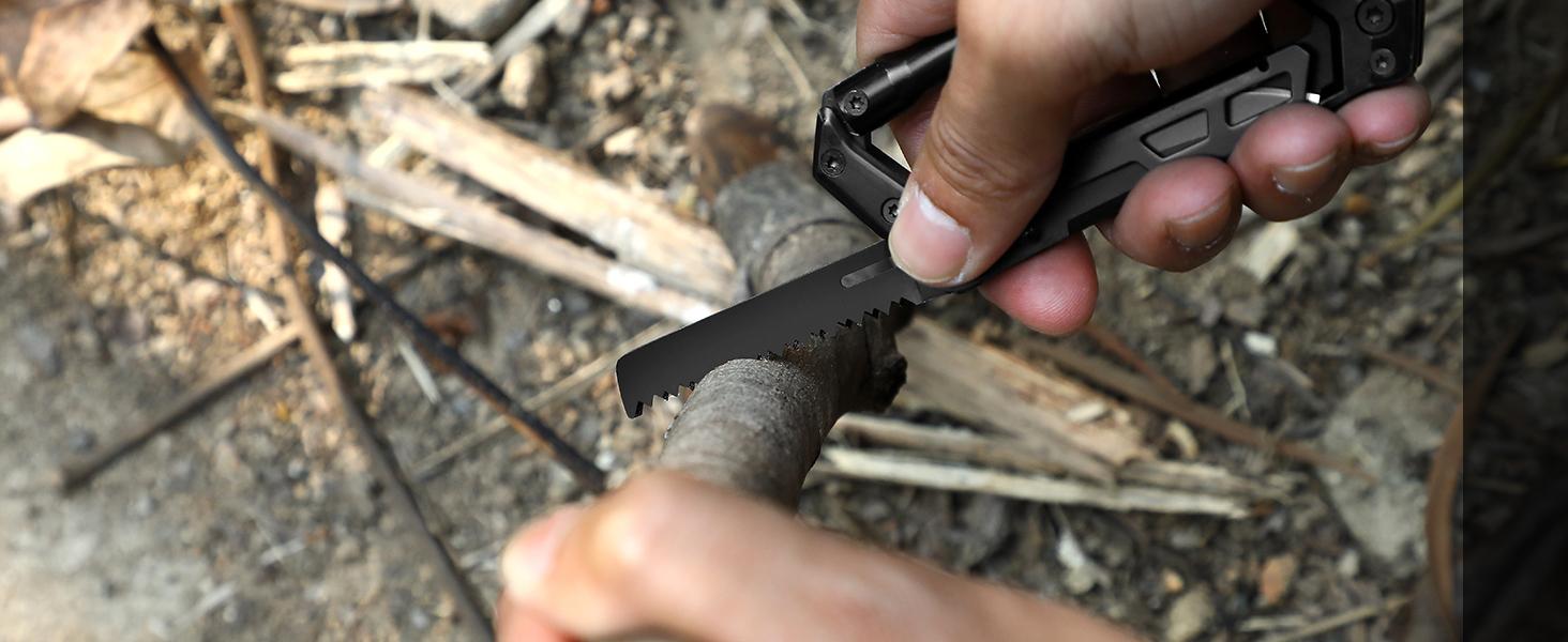 Carabiner Multitool 8-in-1 EDC With Pocket Knife, Serrated Knife, Rope Cutter, Screwdriver, Can Bottle Opener, Ruler, Survival Gear For Camping Climbing Hiking, Gifts For Men (Black)