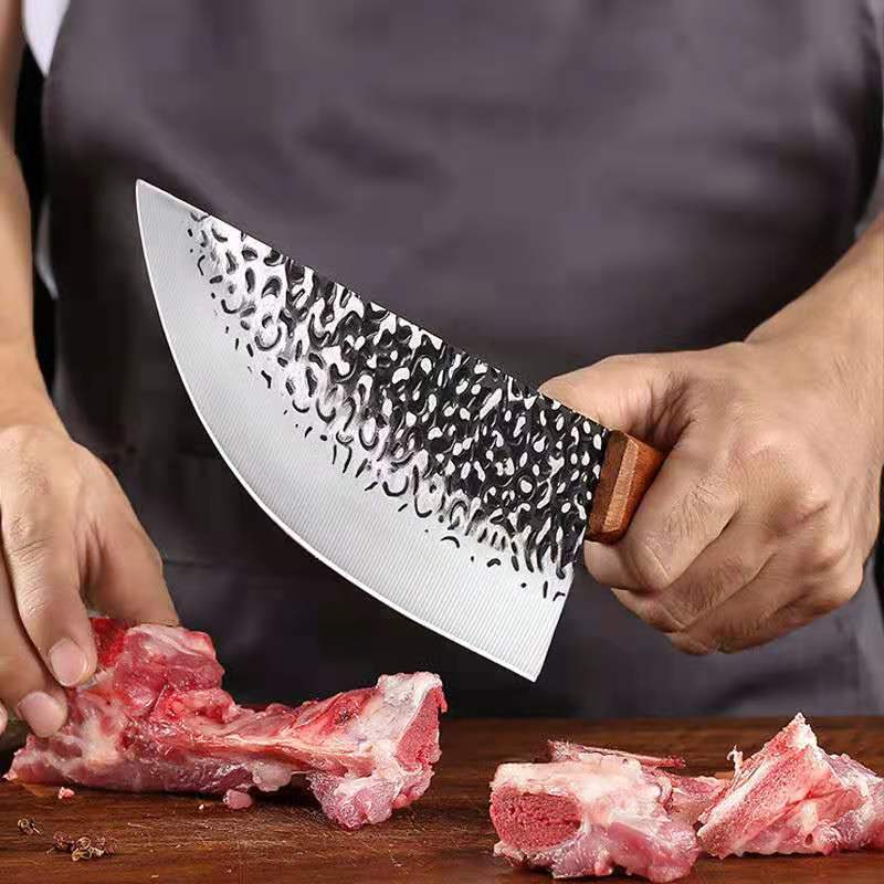 Handle Forged Hammer Cutting Knife, Forged Bone Scraper, Butcher's Skinning Knife, Household Sharp Cutting Knife Blade Meat Steel multi-purpose knife