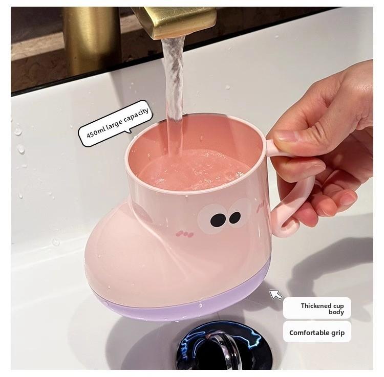 Food-Grade Plastic Cute Cartoon Tumbler Set with Durable Compact Storage Rack, Bathroom Organizer and Decor, Ideal for Couples, Home Use