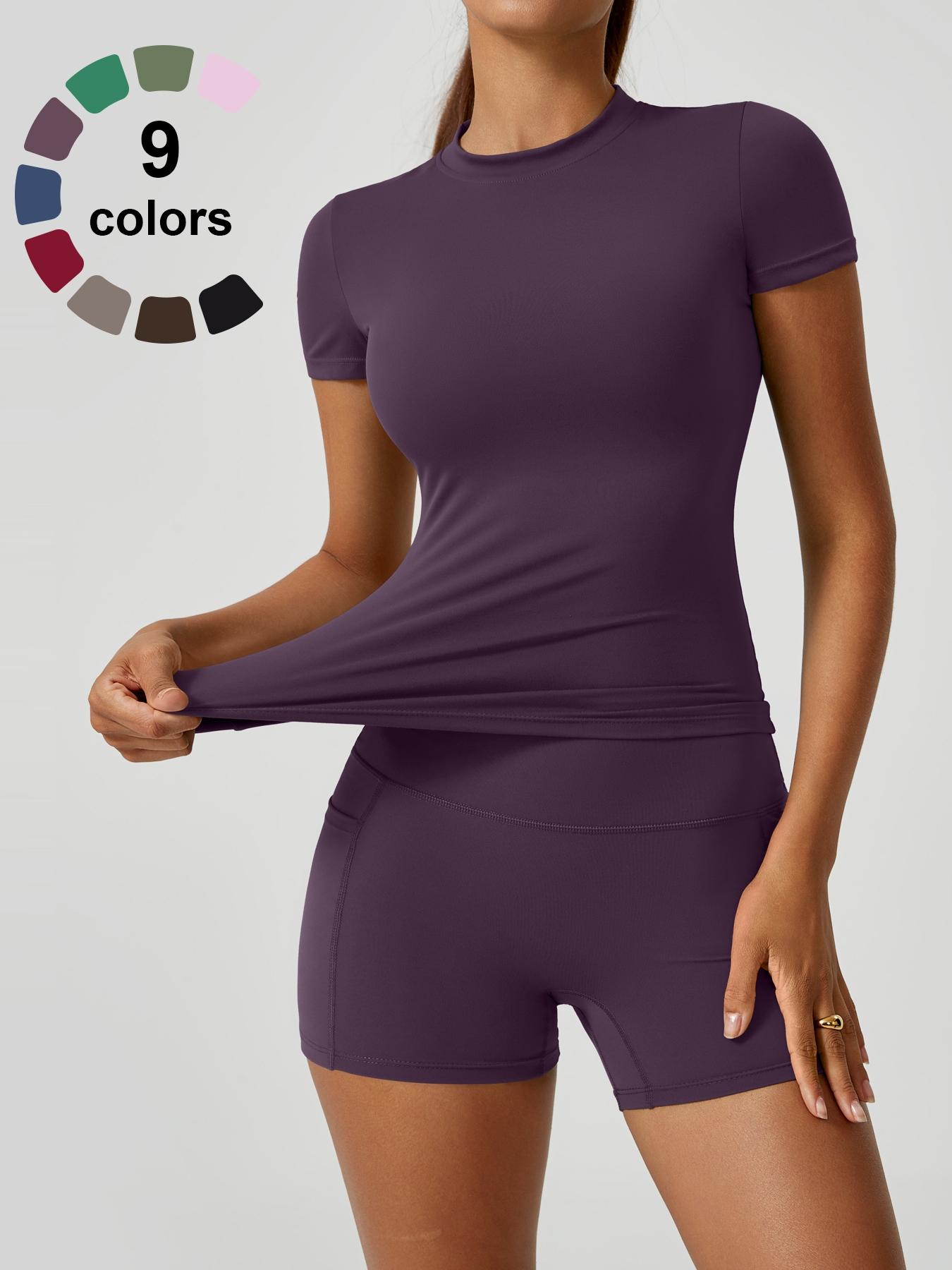 Women's Solid Tee & High Waist Shorts Sportswear Set, Casual Sporty Short Sleeve T-Shirt & Skinny Shorts, Ladies Summer Sportswear for Gym Workout Running, Breathable Activewear, Sporty Breathable Outfits