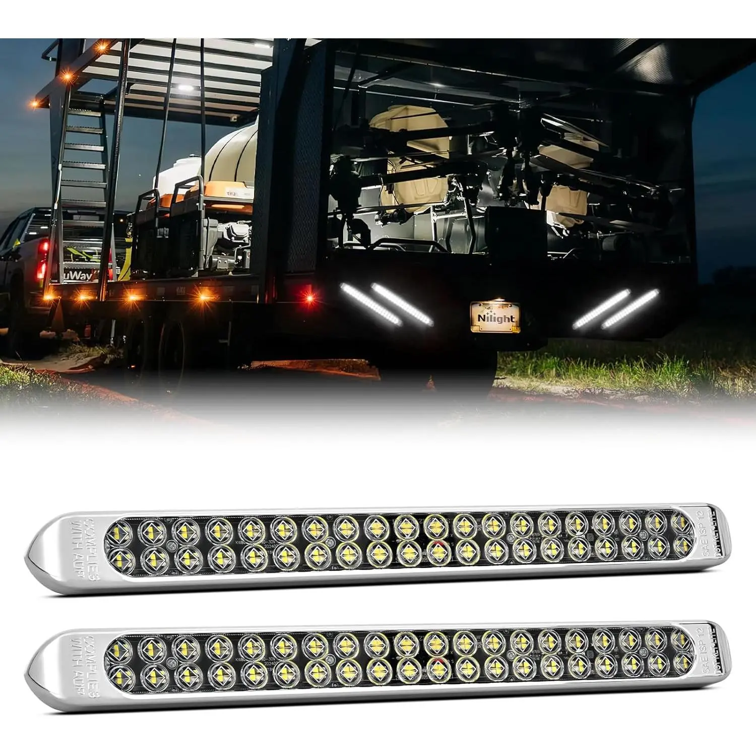 Nilight LED Tail Lights, 2PCS 17in 40LED Dual Mode White Running/Reverse Lights with Chrome Bezel, Waterproof Dustproof Easy Secure Installation for 12V Towing Trailers, Pickups, RVs, Boats