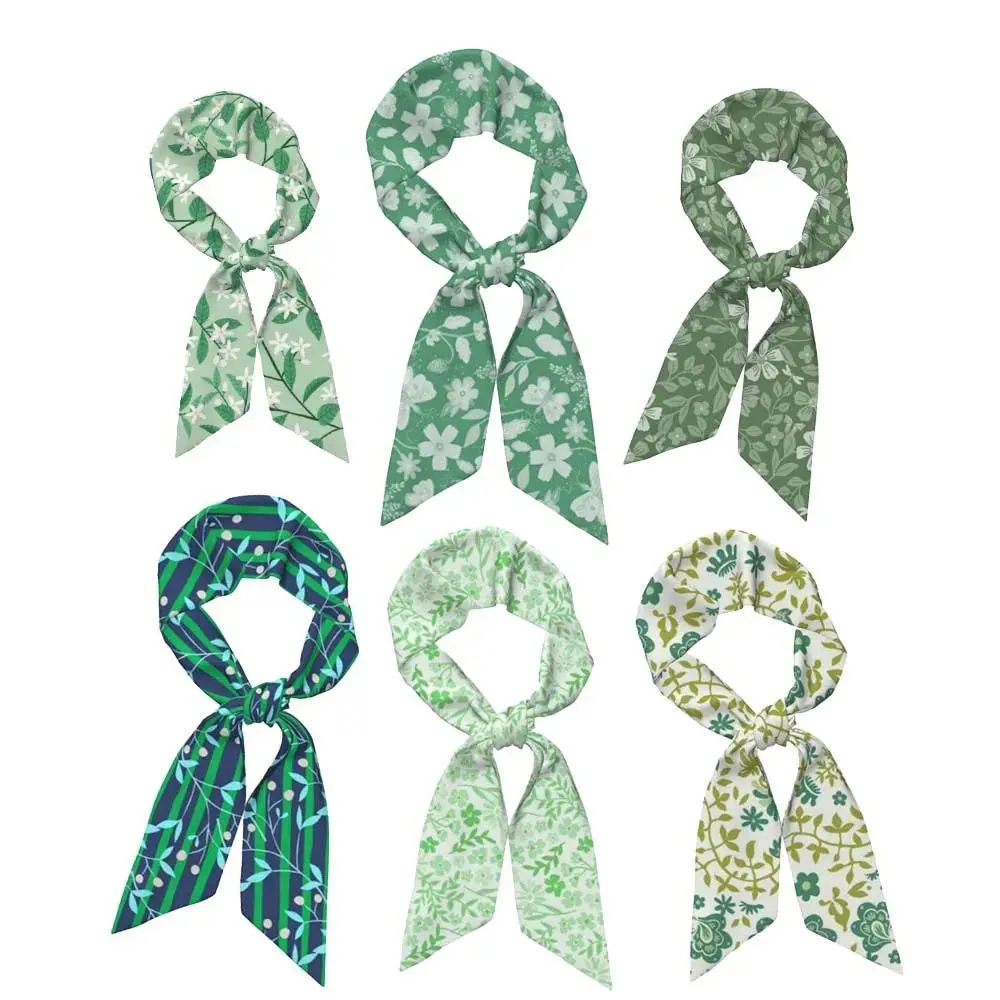 Green floral Floral Scarf Women Luxury Floral Print Soft Satin Hairband Hands Bag Ribbon Foulard Hijab Neckerchief Headband