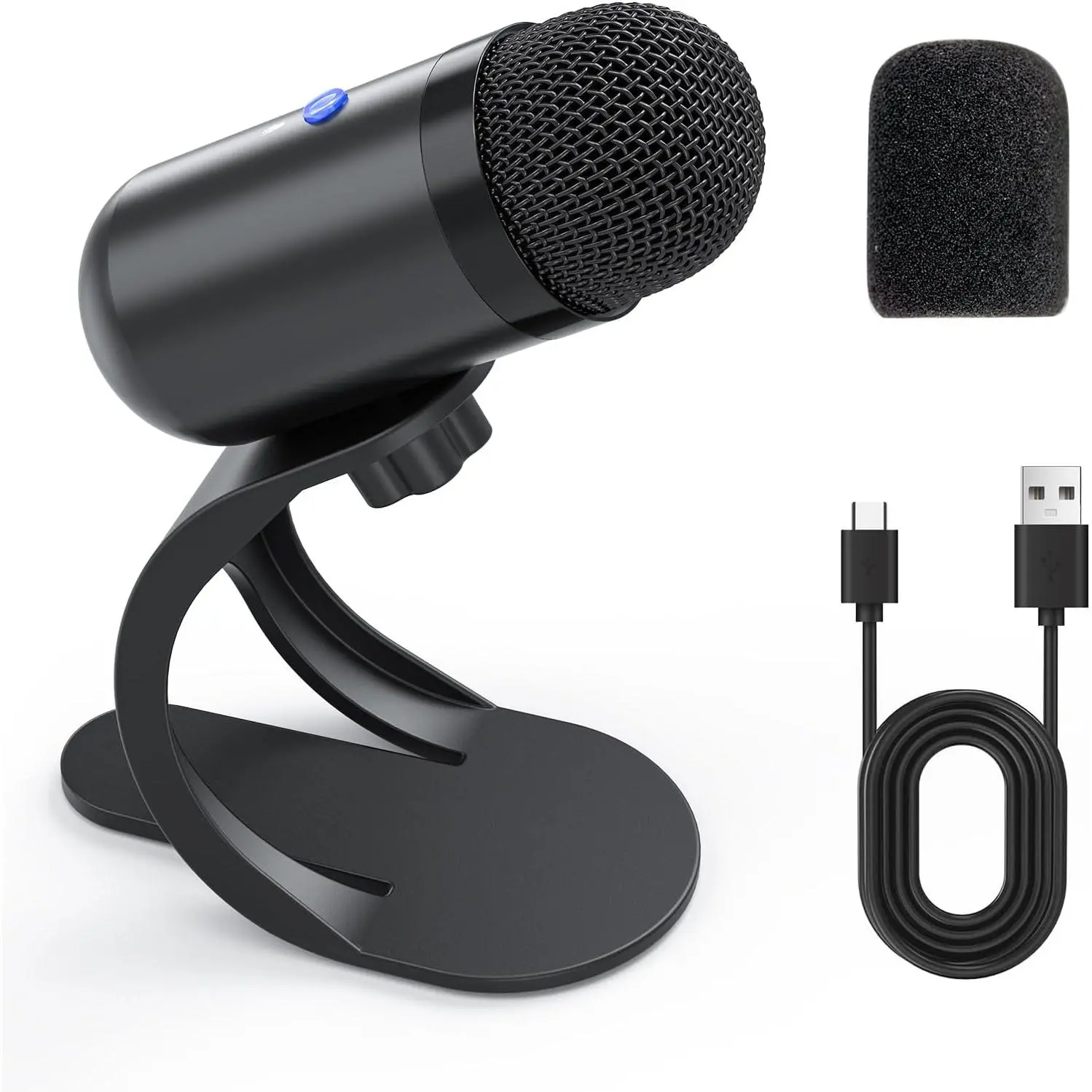 USB  Microphone, Podcast Mic Desktop with Mute Button for Recording Streaming, Omnidirectional Condenser, Plug&Play Stand with Volume Control for PC, Laptop, , YouTube