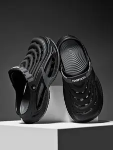 Men's Thick Sole Shock Absorbing Holey Shoes, Breathable Summer Sandals, Adjustable Straps, Non-Slip Eva Slippers, Beach Pool Outdoor Shoes
