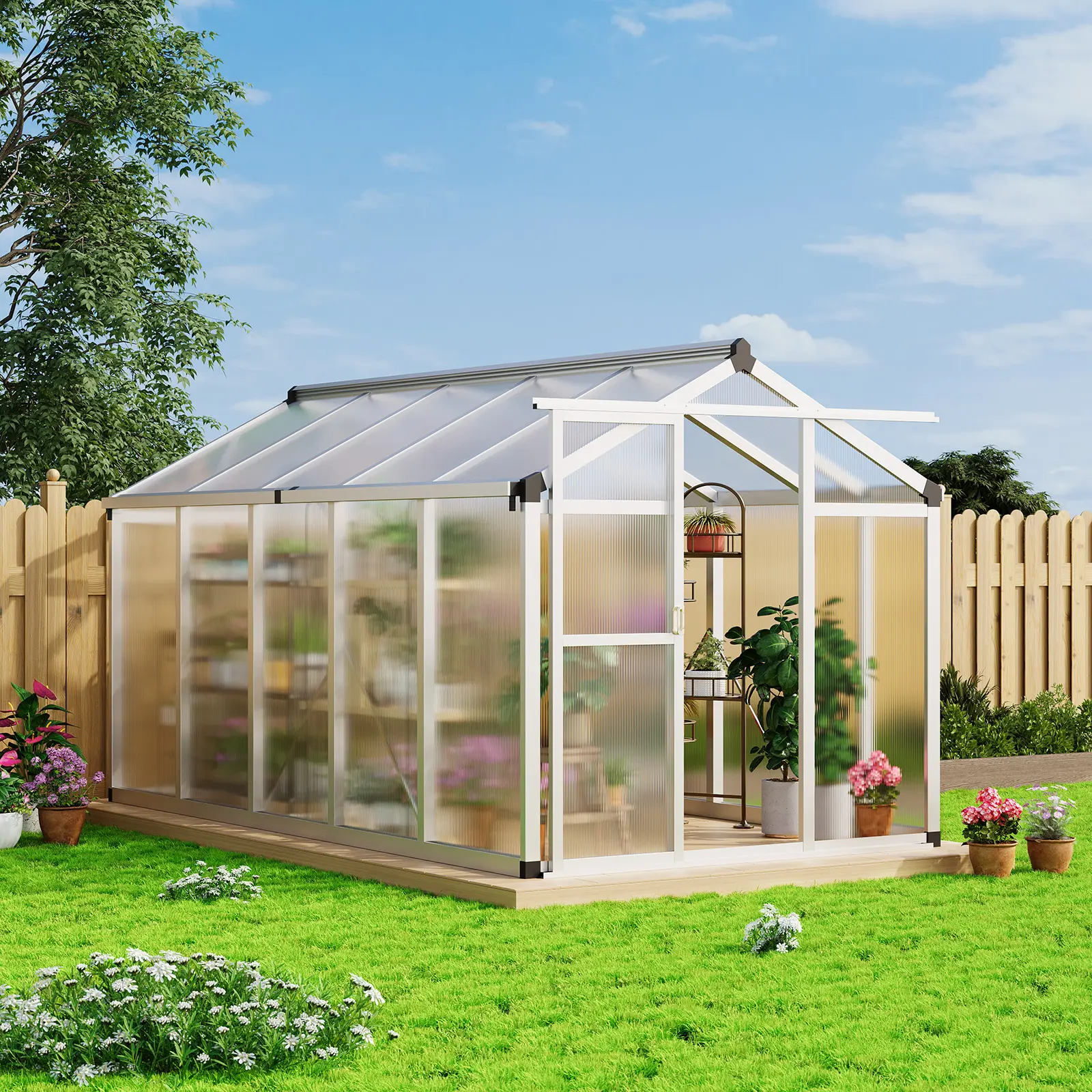6x6ft Outdoor Heavy-Duty Aluminum Frame Walk-In Greenhouse - Polycarbonate Panels, Adjustable Roof Vent, Lockable Door, Rain Gutter, UV Protection, High Light Transmission, Ventilation - Home Garden Patio Supplies, 6X6ft Size