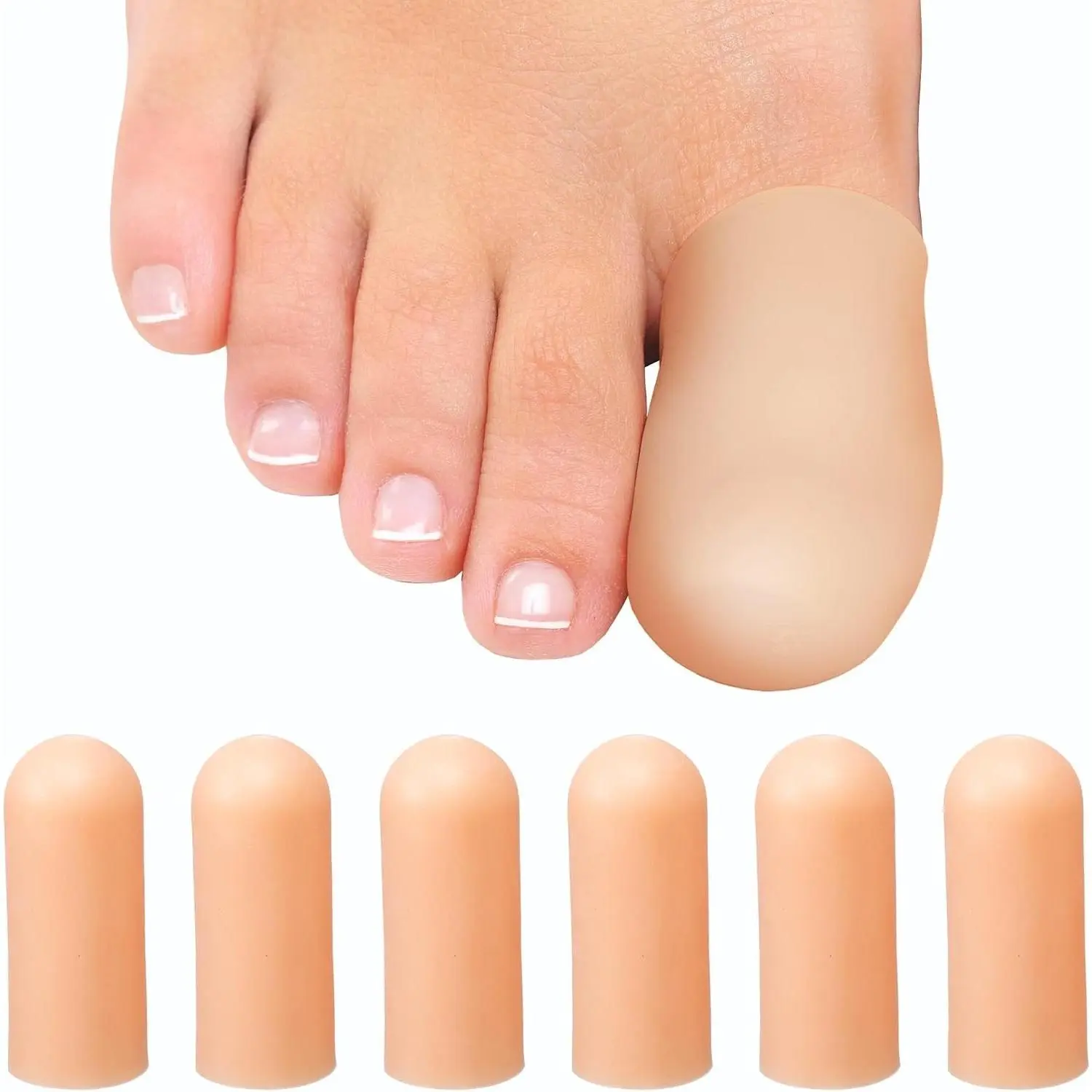 Soft Gel Toe Caps with Healing Coconut Oil - 6 Reusable Big Toe Protectors for Ingrown or Missing Toenails, Corns, Calluses & Blister Relief