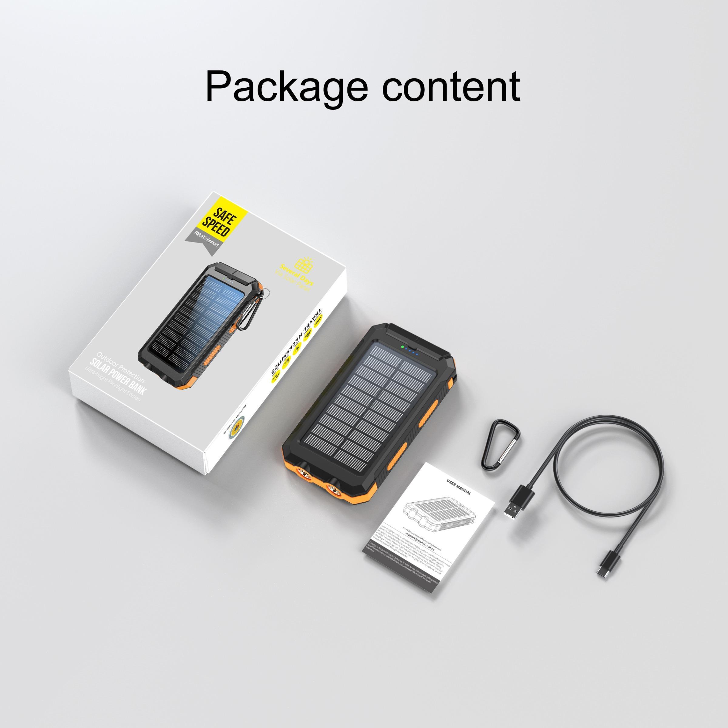 10000mAh Portable Solar Power Bank, Dual USB Output Port Waterproof Power Bank with LED Light, Solar Phone Charger Compatible with iPhone & Android #GLOBAL PICKS