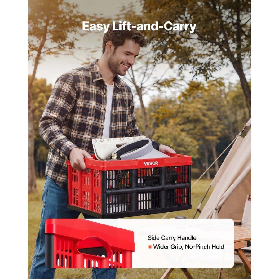 VEVOR Plastic Collapsible Storage Bins, 32L 3 Packs, Stackable Folding Storage Crates with Handles, Holds 26 lbs Per Bin, Foldable Heavy Duty Containers, Space-Saving Baskets, for Home Organizing