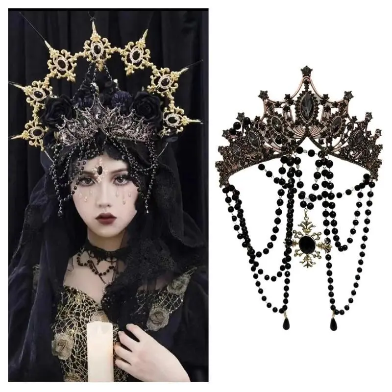 Gothic Crowns Headpiece Madonnas Headwear Medieval Princess Queen Headbands Suitable for Photography Stage Props Q1JD