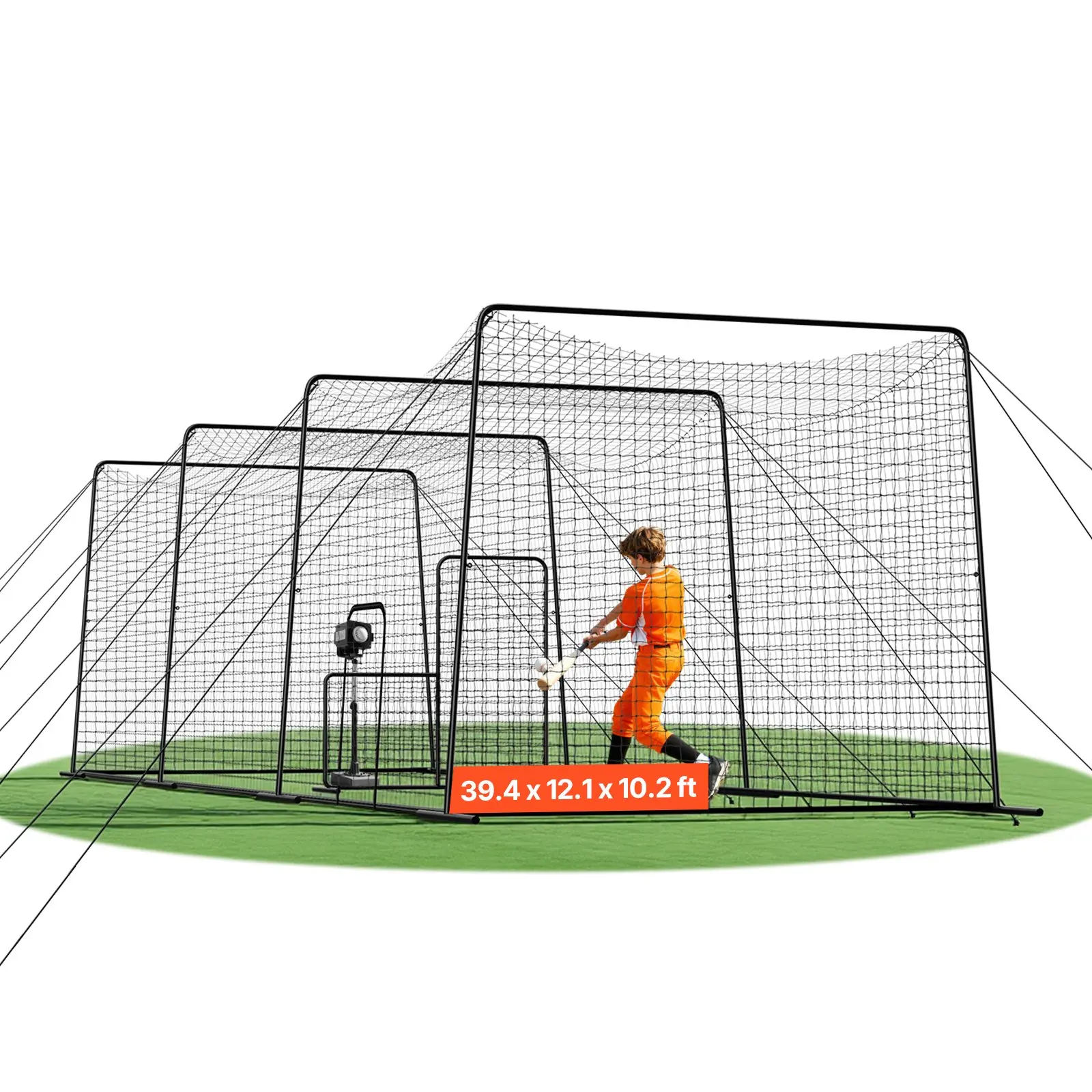 【DealsForYouDays】VEVOR Baseball Batting Cage, 39.4 x 12.1 x 10.2 FT Freestanding Portable Batting Cage, Hitting Cages with 45-Ply Knotted HDPE & Long Positioning Ropes, Battings Cages Netting for Indoor Outdoor
