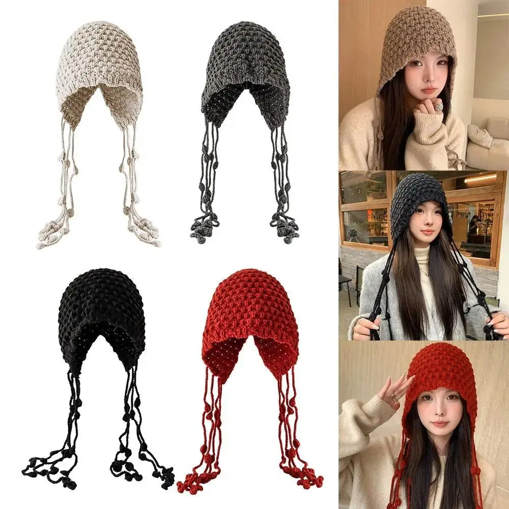 Sweet Handmade-Style Tassel Knit Beanie Hat for Women - Cozy Warm Wool Blend Pullover Cap with Ear Protection, Windproof Thermal Headwear, Chic Cold Weather Gear, Perfect for New Year's Celebration, Winter Outfits & Holiday Gift