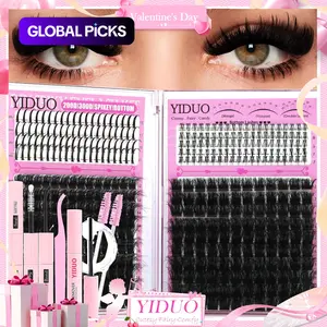 YIDUO 4 Styles DIY Volume Eyelash Cluster Kit, 200D/300D/Bottom/Spike Lashes, Manga Lash Extension, 5-20 mm D-Curl Eyelash Extensions Kit 440 Pcs with Lash Bond and Seal, Lash Remover, Lash Tweezers and Eyelash Brush for Easy DIY at Home
