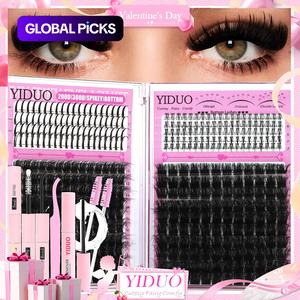 YIDUO 4 Styles DIY Volume Eyelash Cluster Kit, 200D/300D/Bottom/Spike Lashes, Manga Lash Extension, 5-20 mm D-Curl Eyelash Extensions Kit 440 Pcs with Lash Bond and Seal, Lash Remover, Lash Tweezers and Eyelash Brush for Easy DIY at Home